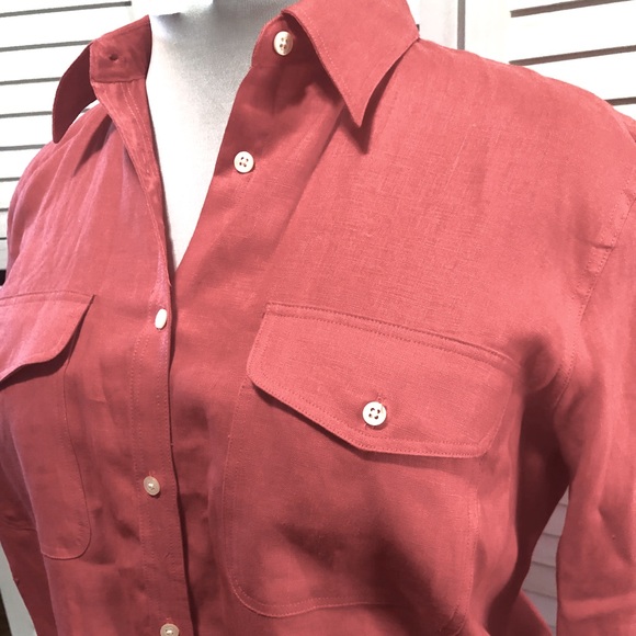 Ralph Lauren Tops - RALPH LAUREN NWOT dark salmon woman’s long sleeves button down linen shirt XL